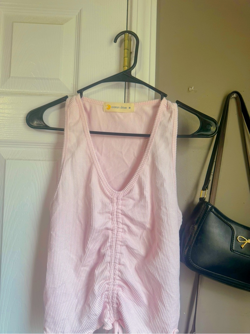 Drawstring V-neck light pink tank top! never worn! great condition!!🤍